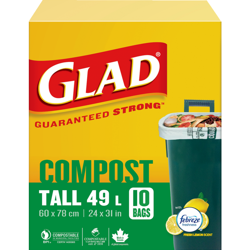 Glad® Compostable Bags 23-13/16" x 30-1/2" 10 bags/box
