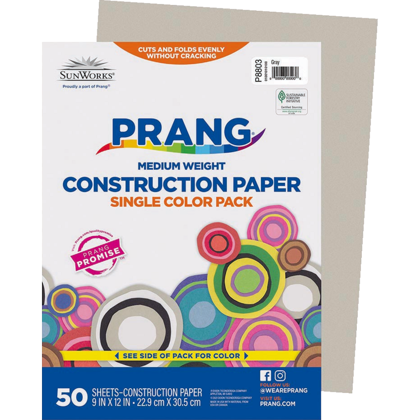 Prang® Construction Paper 9" x 12" Grey 50/pkg