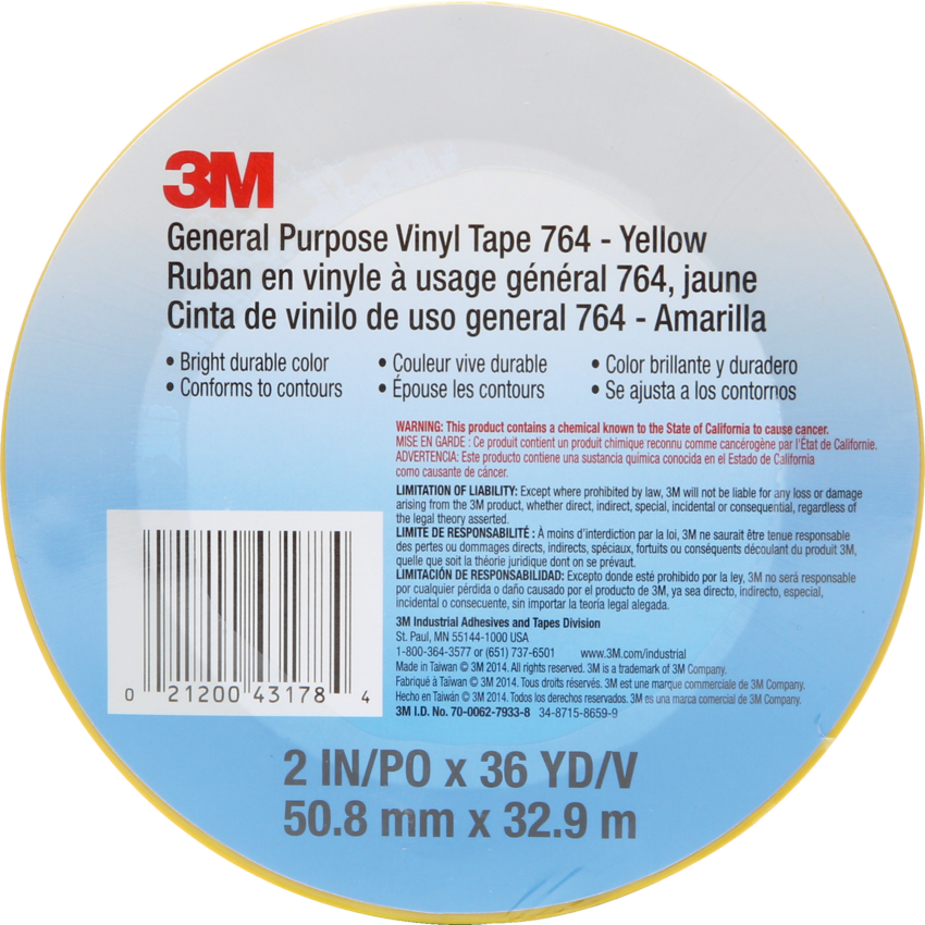 3M™ 764 Vinyl Tape 2" Yellow