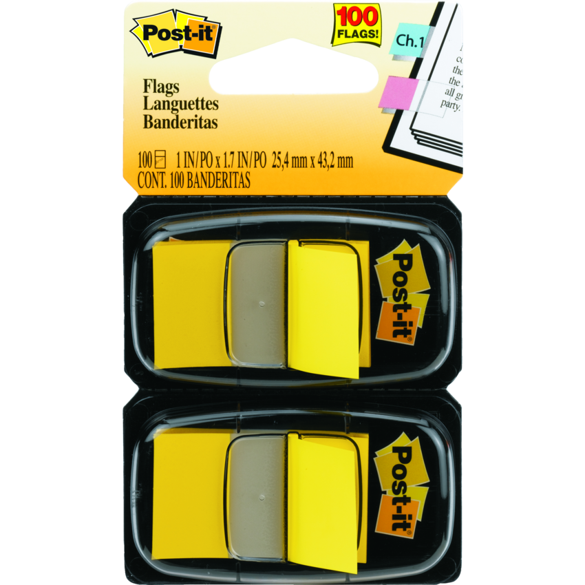 Post-it® Flags 1” x 1-11/16” 50 Flags per Dispenser Yellow 2 dispensers/pkg
