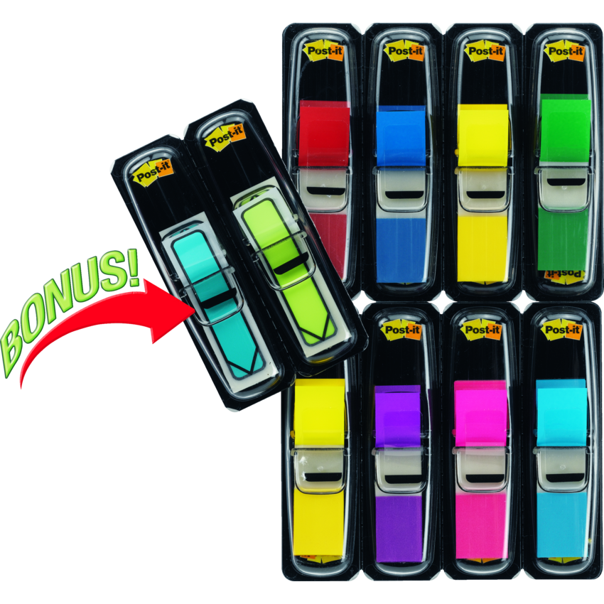 Post-it® Flags Value Pack with 48 Bonus Arrow Flags 1/2" 35 flags per dispenser Assorted Colours 8 dispensers/pkg