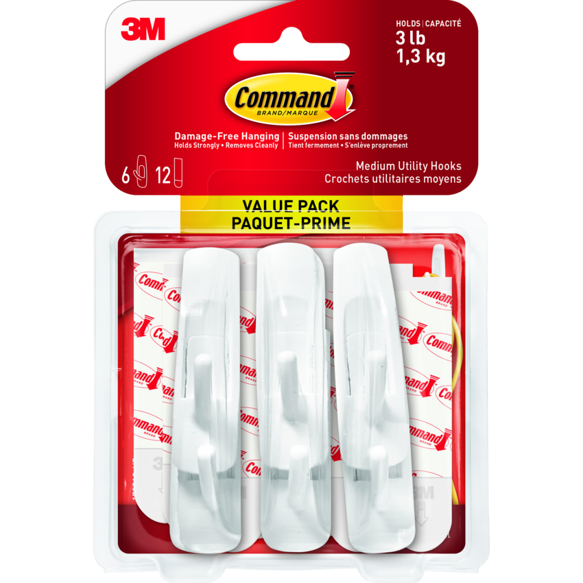 Command™ Adhesive Medium Mounting Hooks White 6/pkg