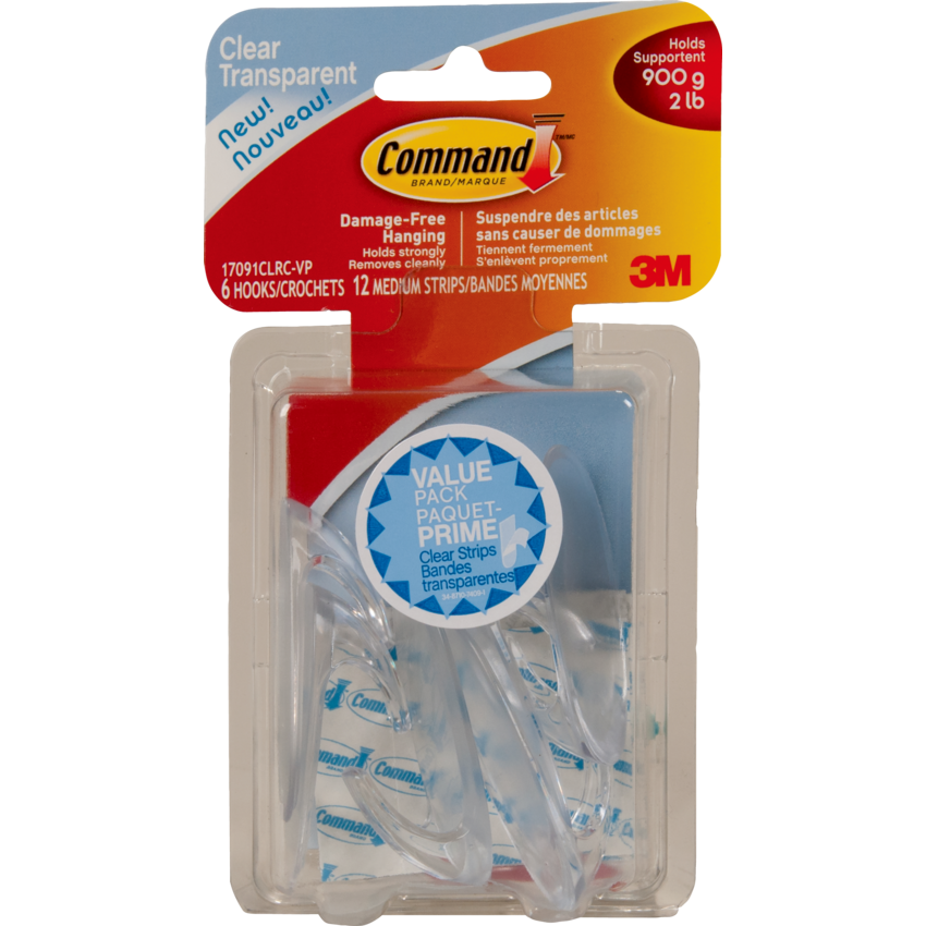 Command™ Adhesive Medium Mounting Hooks Clear 6/pkg