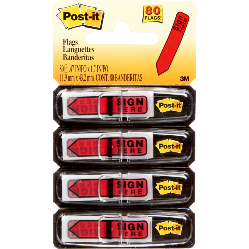 Post-it® Mini Flags Sign Here Arrow Action Set 1/2" x 1-11/16" 20 flags per dispenser Red 4 dispensers/pkg