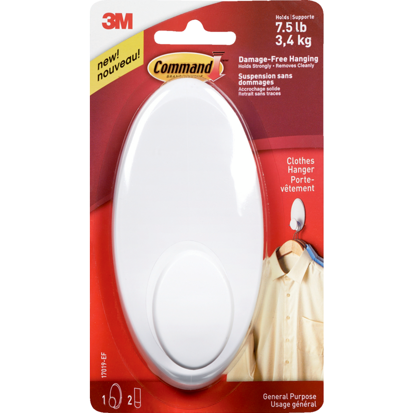 Command™ Adhesive Clothes Hanger Hook White