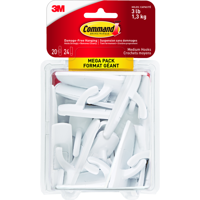 Command™ Adhesive Medium Mounting Hooks White 20/pkg