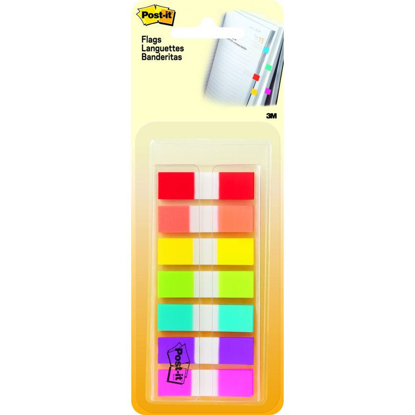Post-it® On-The-Go Flags 1/2" Assorted Rainbow Colours 7 dispensers/pkg