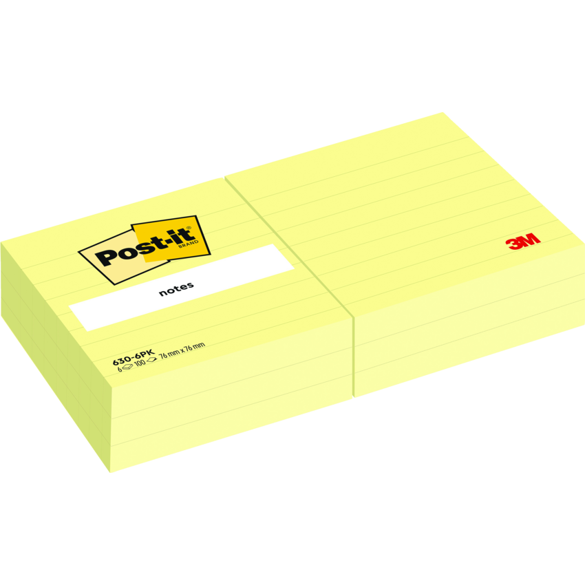 Post-it® Notes 3" x 3" Lined 100 sheets per pad Canary Yellow™ 6 pads/pkg