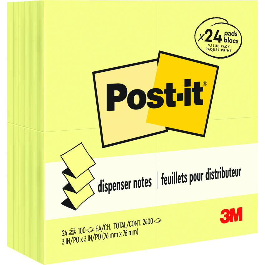 Post-it® Pop-up Notes 3" x 3" 100 sheets per pad Canary Yellow™ 24 pads/pkg