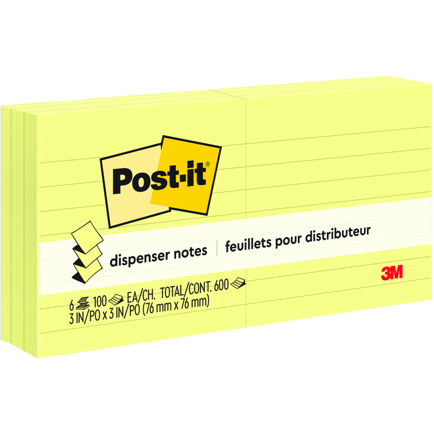 Post-it® Pop-up Notes 3" x 3" Lined 100 sheets per pad Canary Yellow™ 6 pads/pkg