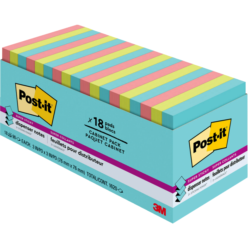 Post-it® Super Sticky Pop-up Notes Cabinet Pack 3" x 3" Assorted Colours 18 pads/pkg