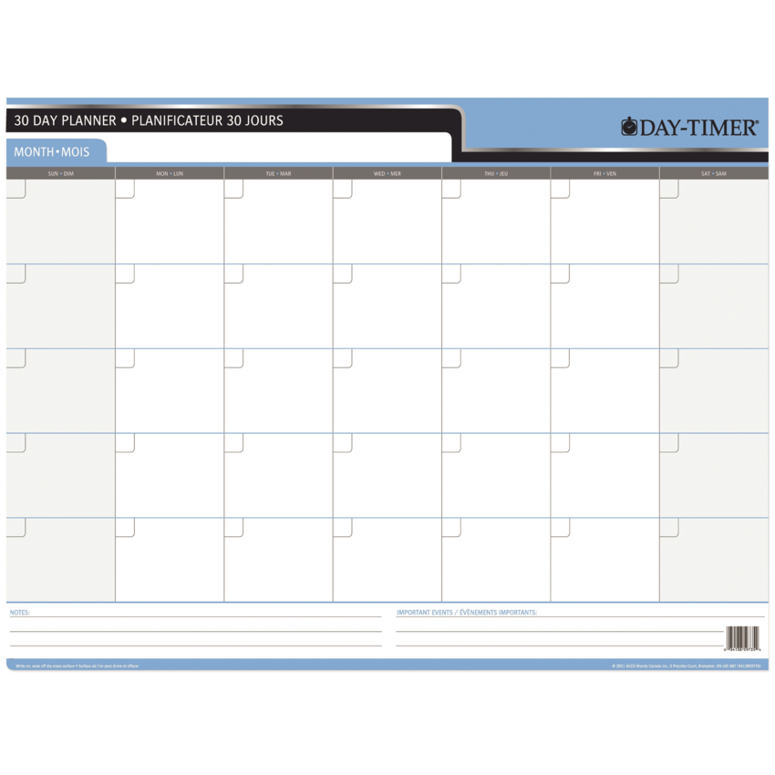 Day-Timer® Double-Sided Flexible Planner 30/60 Day 23" x 30" Bilingual