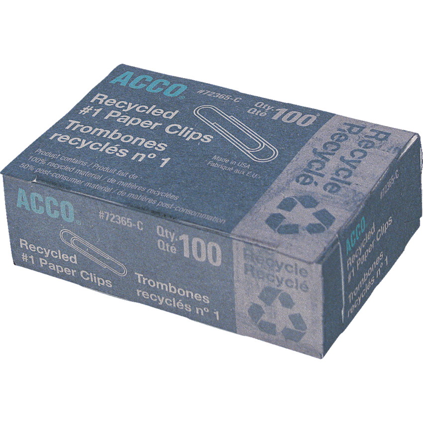 ACCO® Recycled Paper Clips #1 Plain 100/box