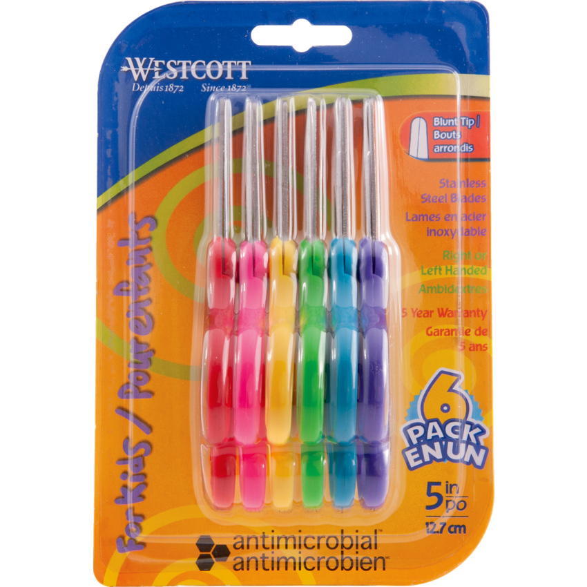 Westcott® Antimicrobial Kids Scissors 5" Blunt Tip Assorted Colours 6/pkg