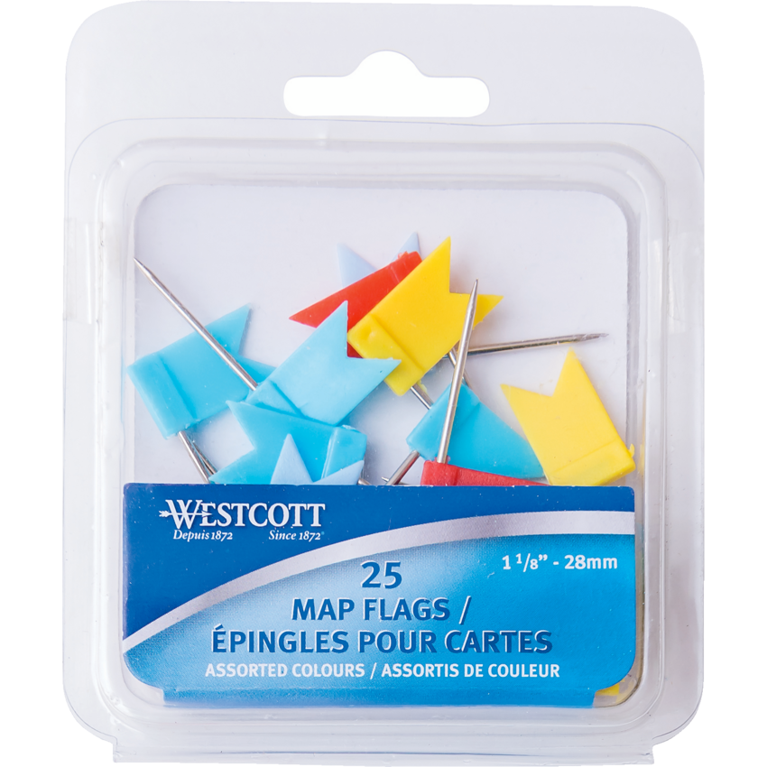 Westcott® Map Flags Assorted Colours 25/pkg
