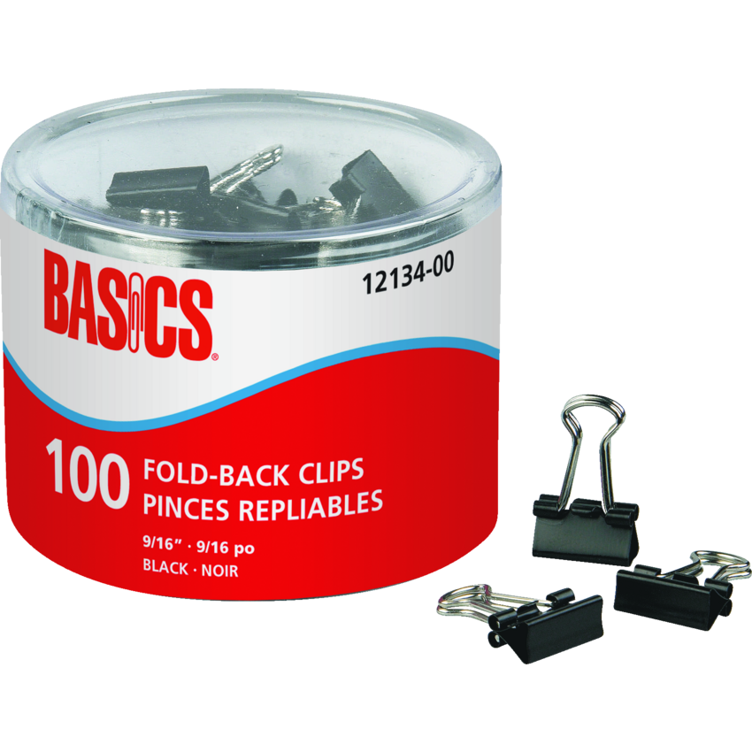 Basics® Fold-Back Clips 9/16" 100/tub