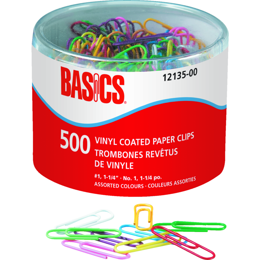 Basics® Vinyl Coated Paper Clips #1 1-1/4" 500/tub