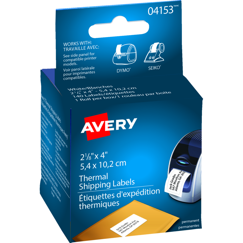 Avery® Thermal Printer Labels 4" x 2-1/8" White 140/box