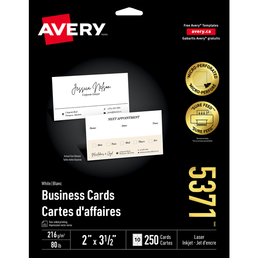 Avery® Business Cards Laser and Inkjet White 250/pkg