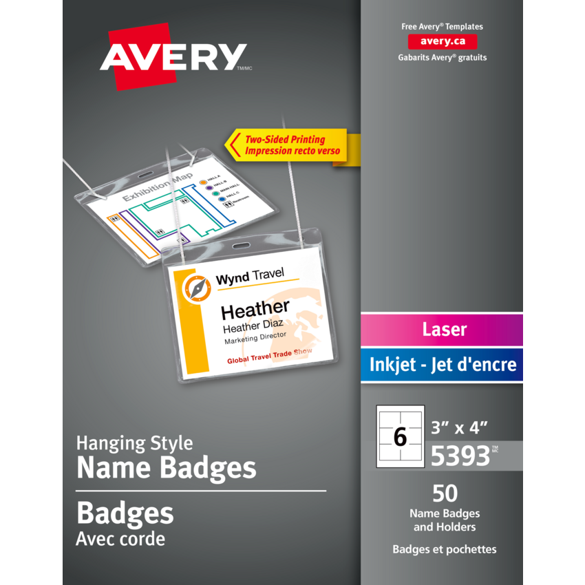 Avery® Name Badge Kit Hanging Cord Style 3" x 4" 50/box