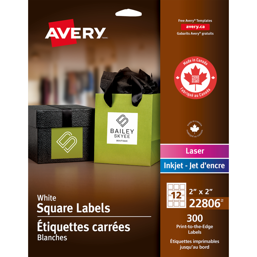 Avery® Print-to-the-Edge Square Labels 2" x 2" 300/pkg