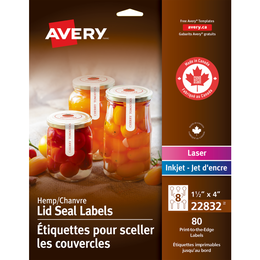 Avery® Print-to-the-Edge Hemp Lid Seal Labels 1-1/2" x 4" Beige 80/pkg