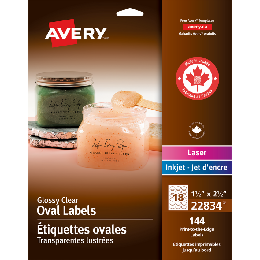 Avery® Print-to-the-Edge Oval Labels 1-1/2" x 2-1/2" Glossy Clear 144/pkg