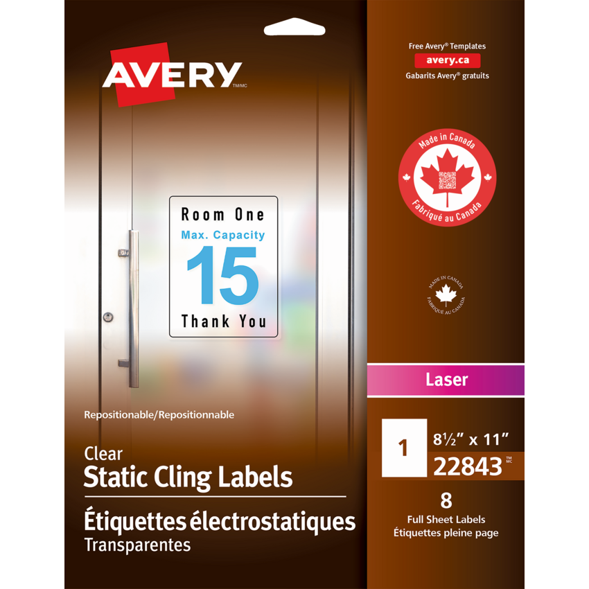 Avery® Print-to-the-Edge Cling-On Labels 8-1/2" x 11" Clear 8/pkg
