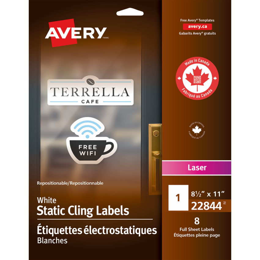 Avery® Print-to-the-Edge Cling-On Labels 8-1/2" x 11" White 8/pkg