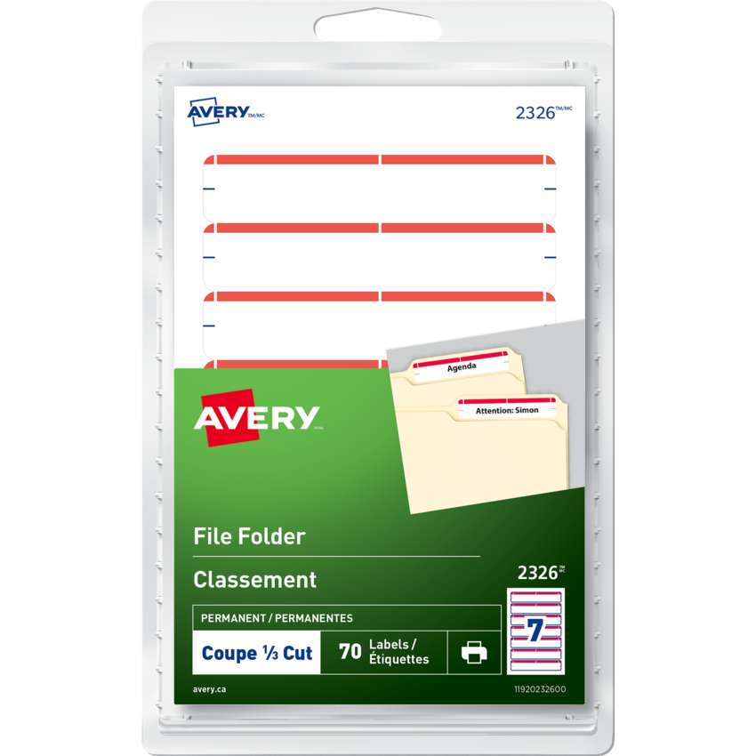 Avery® Print or Write File Folder Labels 3-1/2" x 1/3" Red 70/pkg