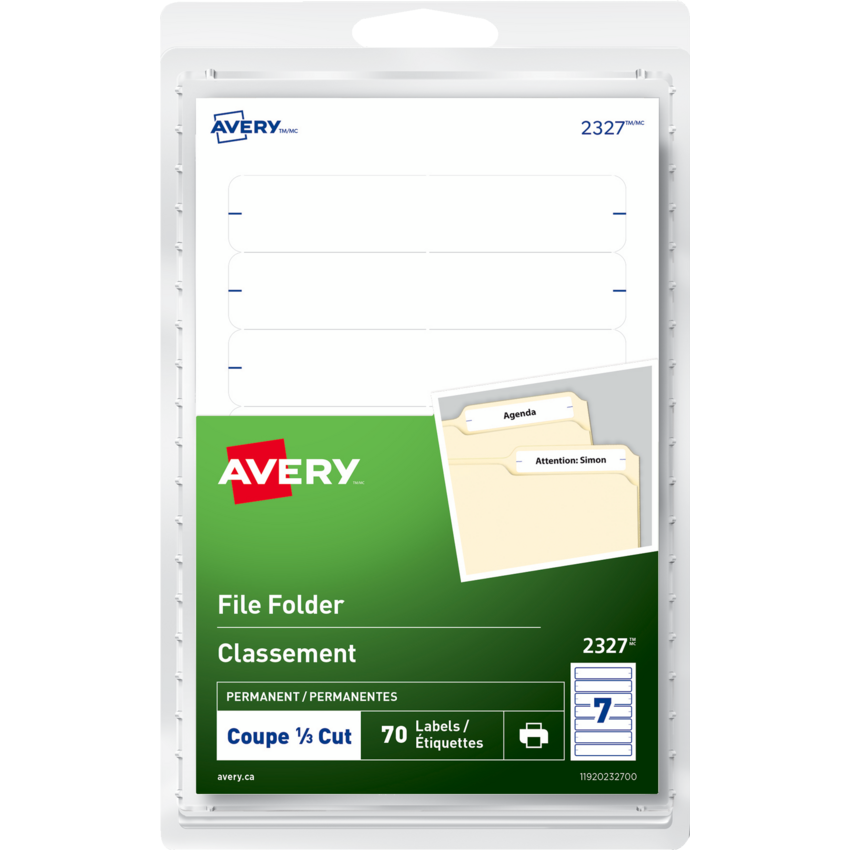 Avery® Print or Write File Folder Labels 3-1/2" x 1/3" White 70/pkg