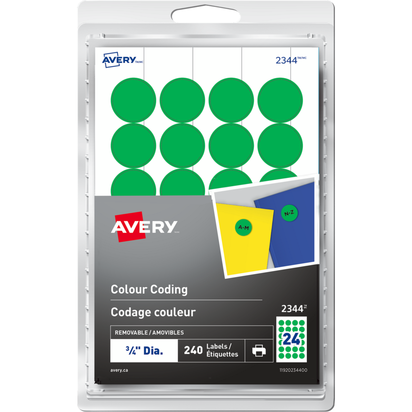 Avery® Print or Write Round Colour Coding Labels 3/4" Green 240/pkg