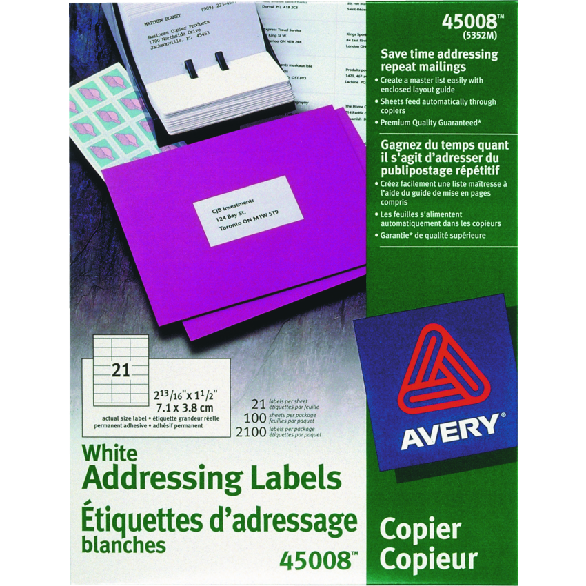 Avery® Address Mailing Labels for Copiers 2-13/1" x 1-1/2" 100 sheets/box