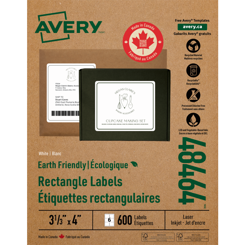 Avery® EcoFriendly Mailing Labels 4" x 3-1/3" (600 Labels) White 100 sheets/box