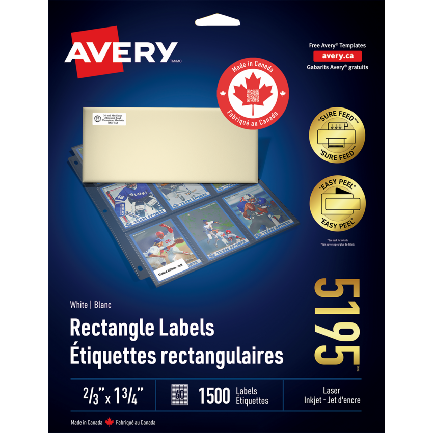 Avery® Easy Peel® White Rectangle Labels 2/3" x 1-3/4" White (1,500 Labels) 25 sheets/pkg