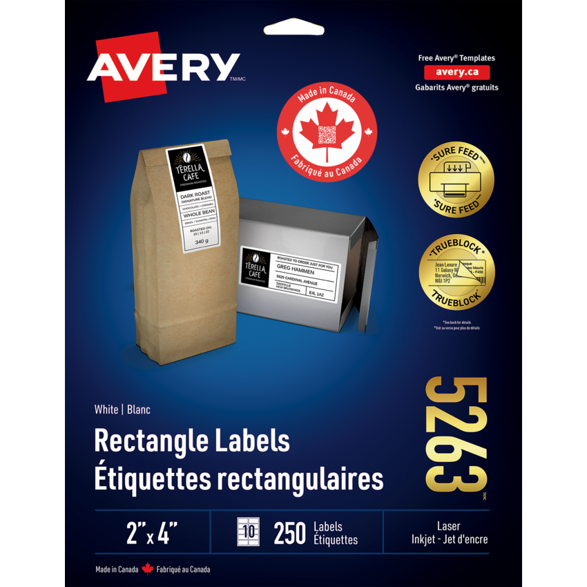 Avery® TrueBlock™  Shipping Labels 2" x 4" (250 Labels) Laser and Inkjet White 25 sheets/pkg