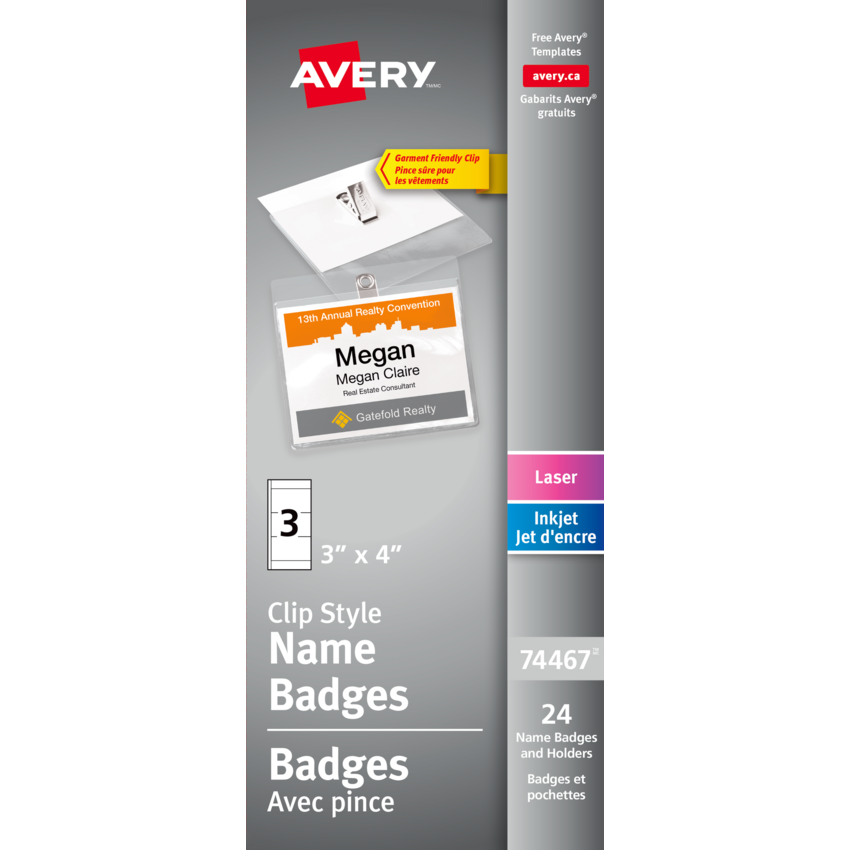 Avery® Name Badge Kits Clip Style 4" x 3" 24/pkg