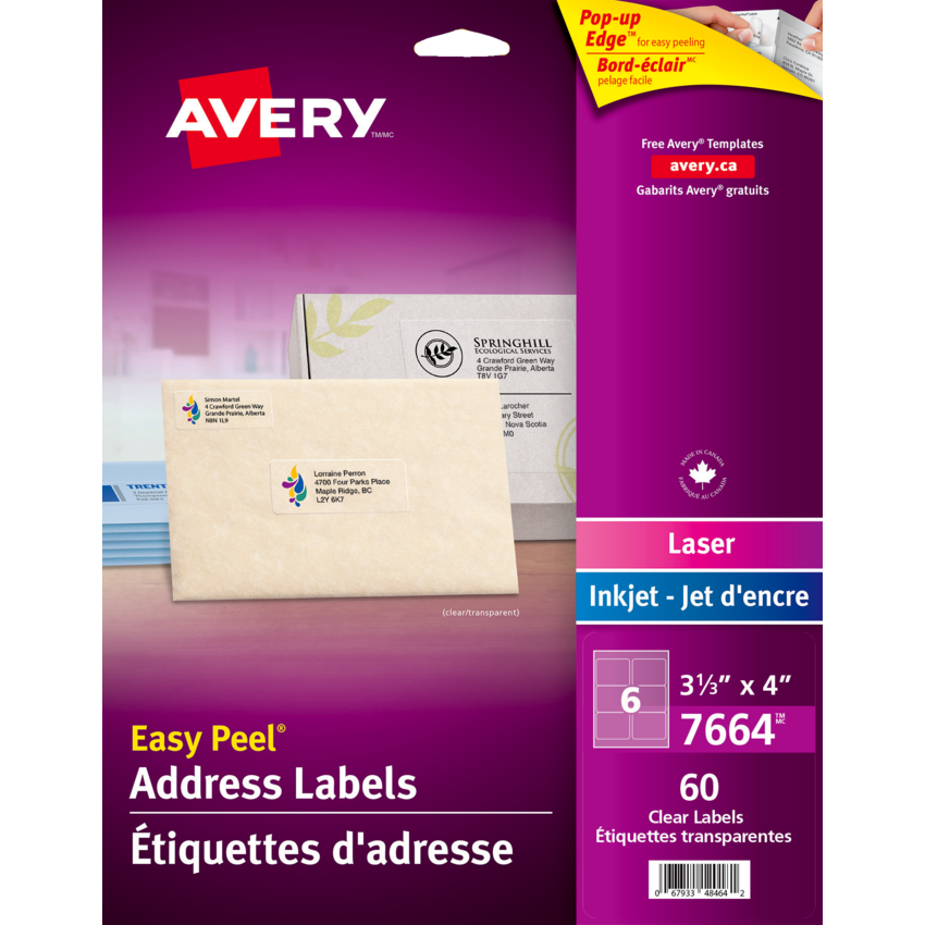 Avery® Easy Peel® Clear Address Labels 3-1/3" x 4" (60 Labels) 10 sheets/pkg