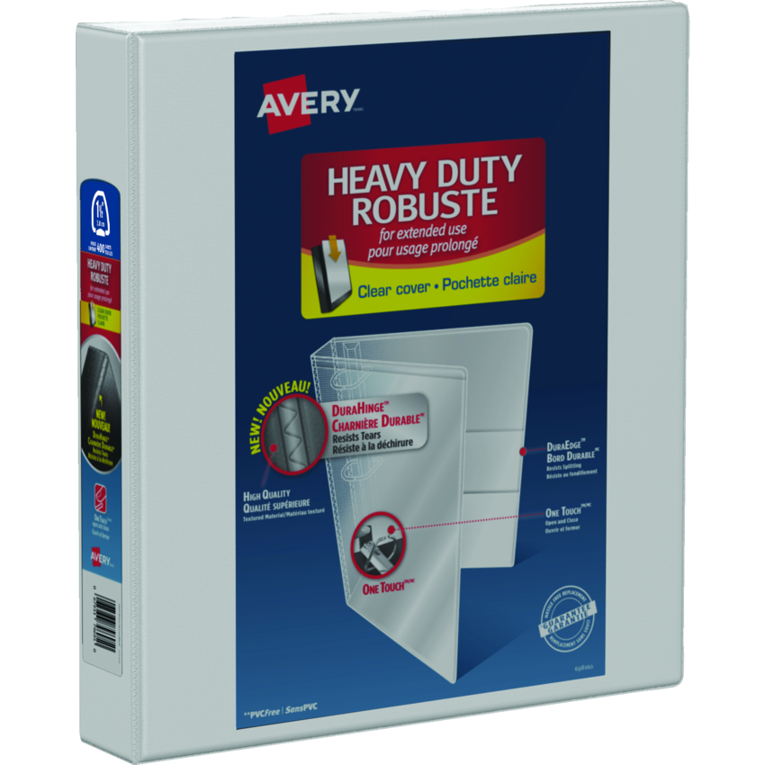 Avery® Heavy Duty Binders with One Touch™ Ring 1-1/2" White