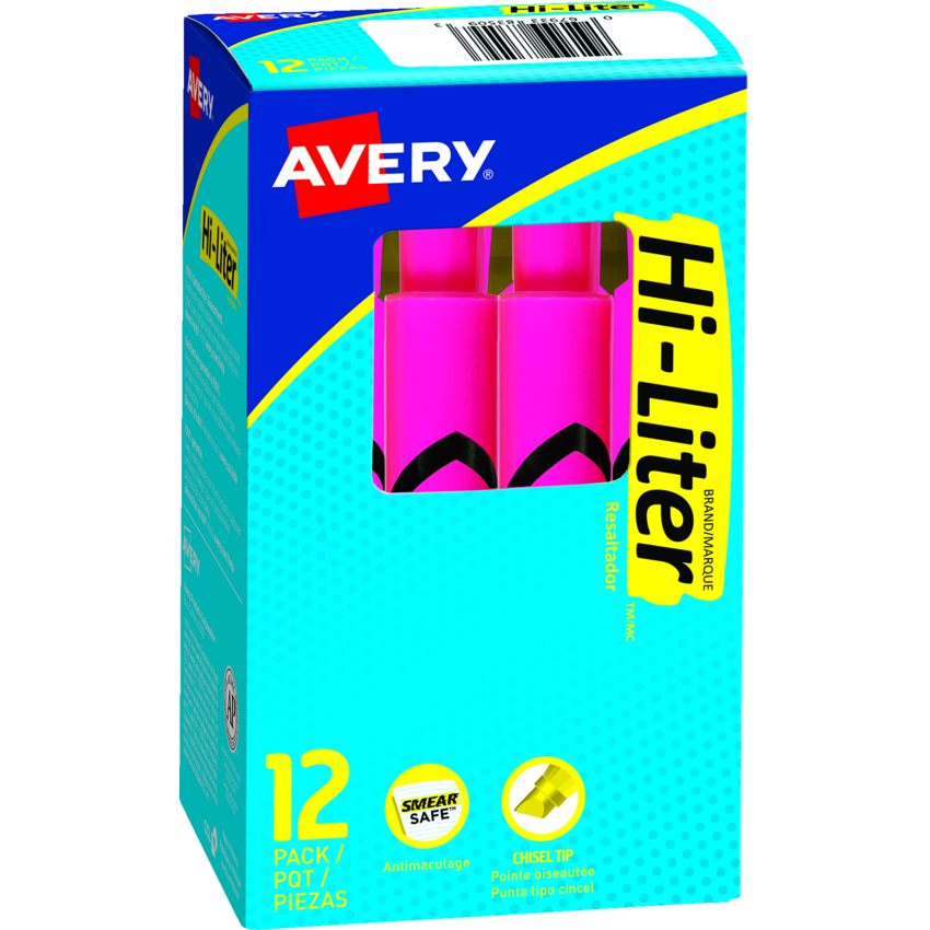 Avery® HI-LITER® Chisel Tip Fluorescent Pink 12/box