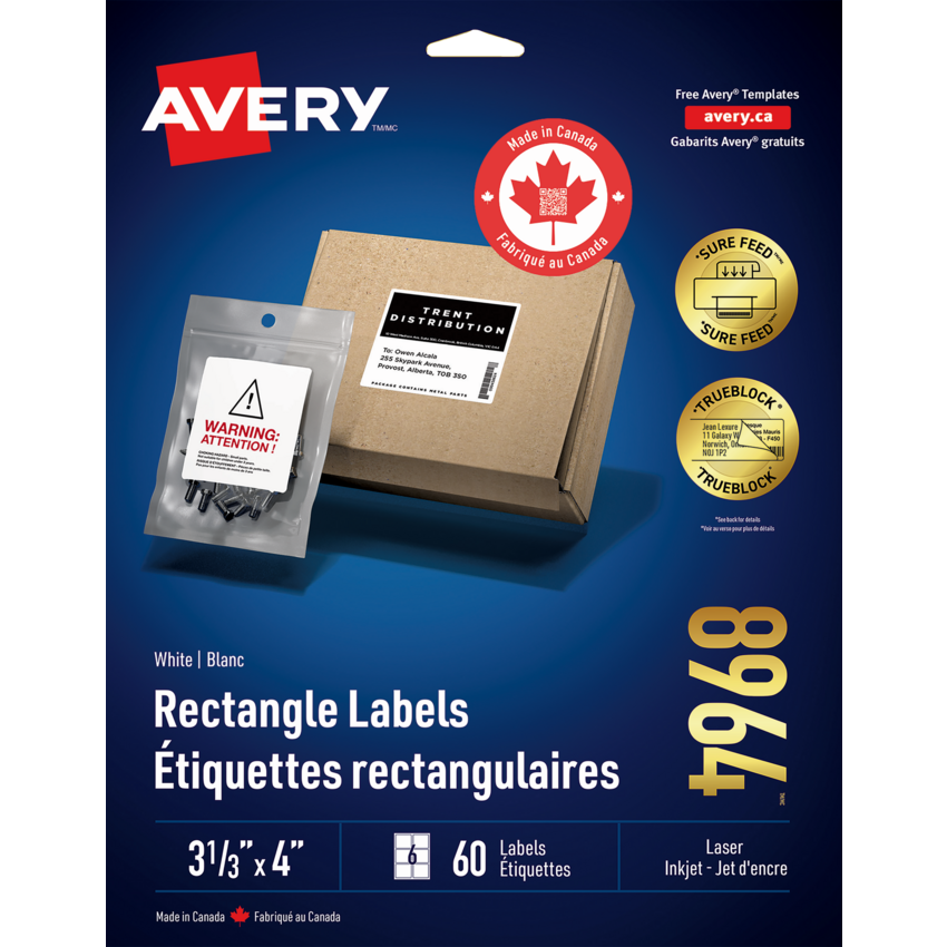 Avery® TrueBlock™  Shipping Labels 3-1/3" x 4" (60 Labels) Laser and Inkjet White 10 sheets/pkg