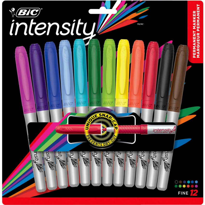BIC® Intensity™ Permanent Markers Fine Tip Assorted Colours 12/pkg
