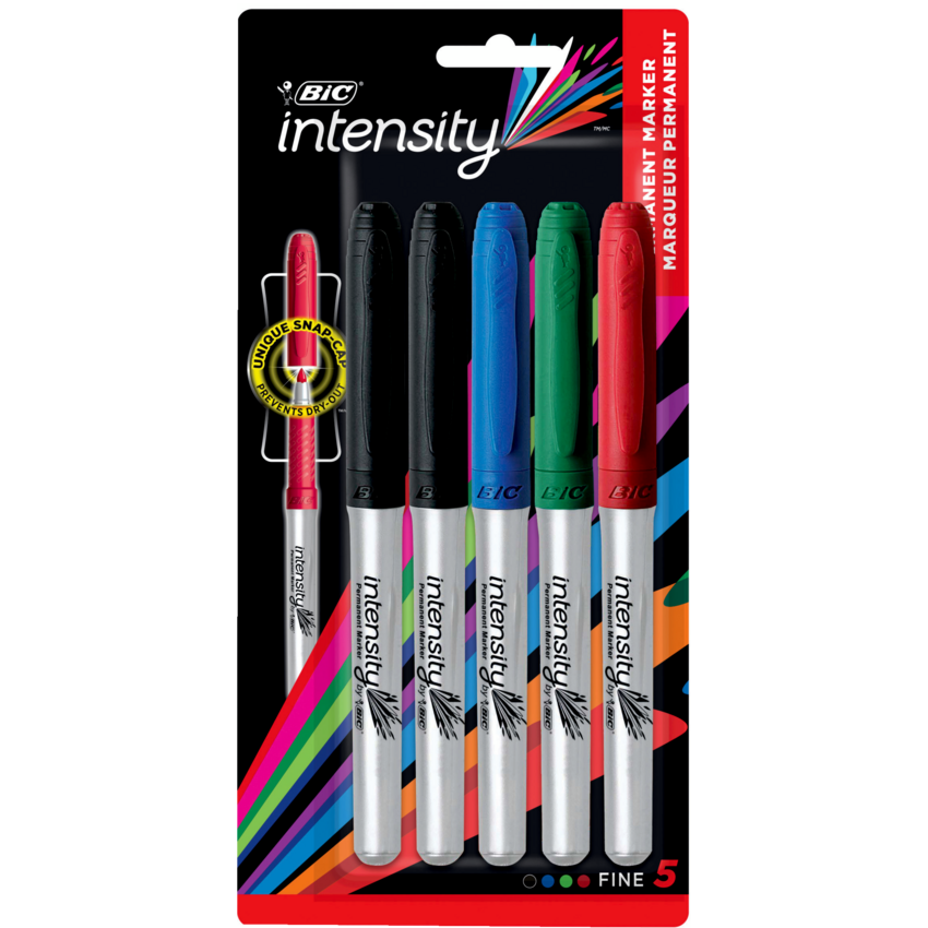 BIC® Intensity™ Permanent Markers Fine Tip Assorted Colours 5/pkg