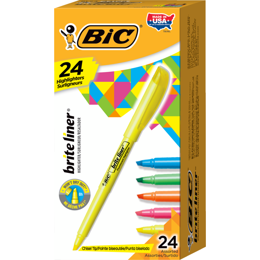 Bic® Brite liner® Pen Style Highlighters Chisel Tip Assorted Colours 24/box