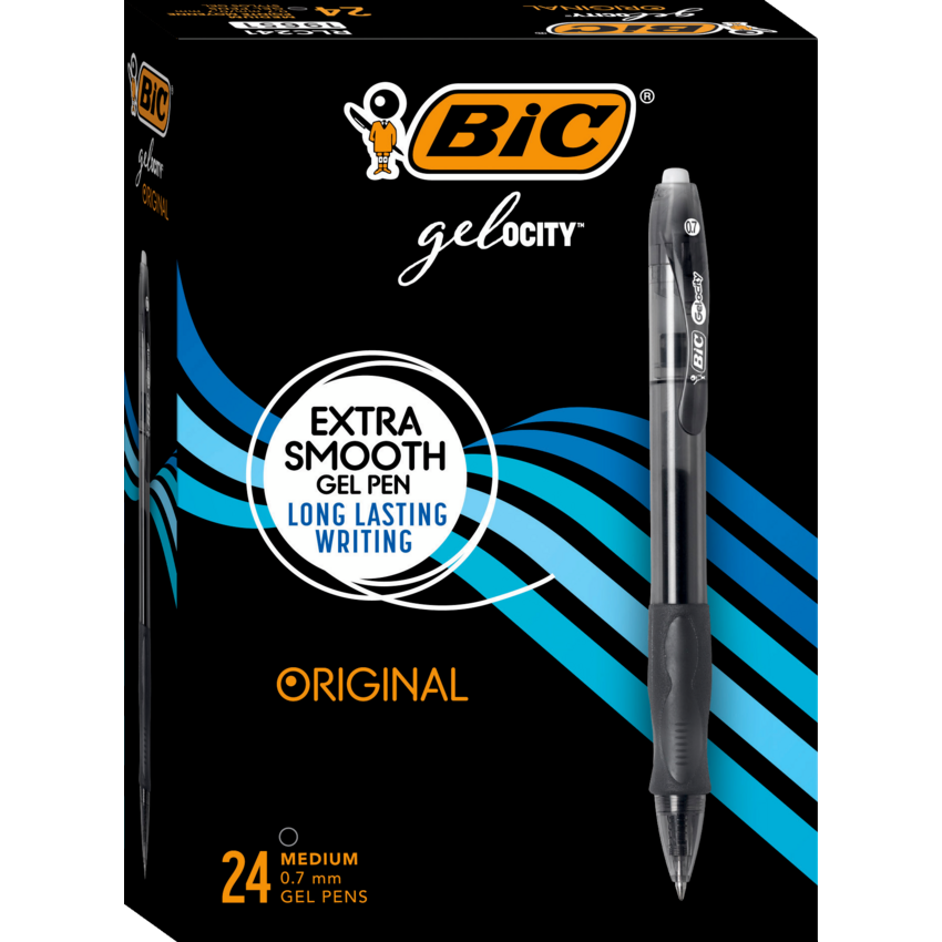 BIC® Gel-ocity™ Original Long-Lasting Retractable Gel Pens 0.7 Black 24/box