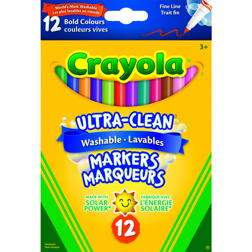 Crayola® Ultra-Clean Washable Fine Line Markers Bold-Vives Colours 12/pkg