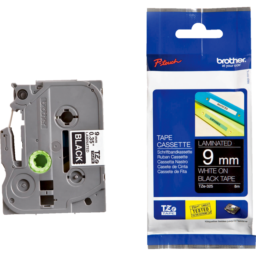 Brother® P-Touch® TZe Tape 3/8" White on Black