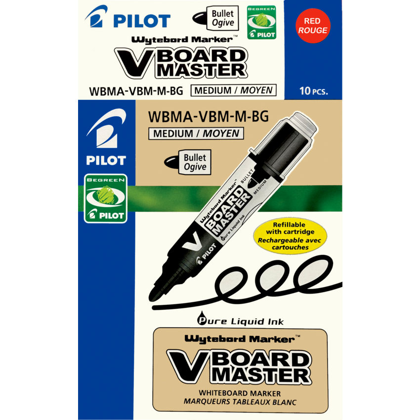 Pilot® BeGreen® V-Board Master Dry Erase Marker Bullet Tip Red 10/box