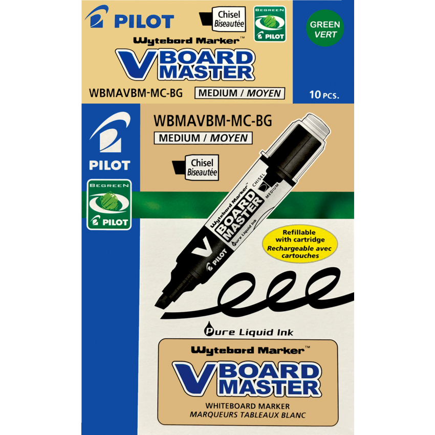 Pilot® BeGreen® V-Board Master Dry Erase Marker Chisel Tip Green 10/box