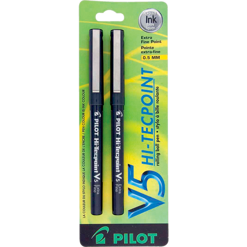 Pilot® Hi-Tecpoint V5 Roller Pen 0.5 mm Black 2/pkg